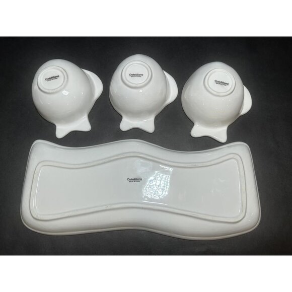 4pc Crate & Barrel Blue & White Fish Snack Set - Picture 5 of 5